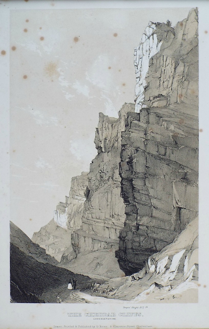 Lithograph - The Cheddar Cliffs, Somersetshire - Rowe