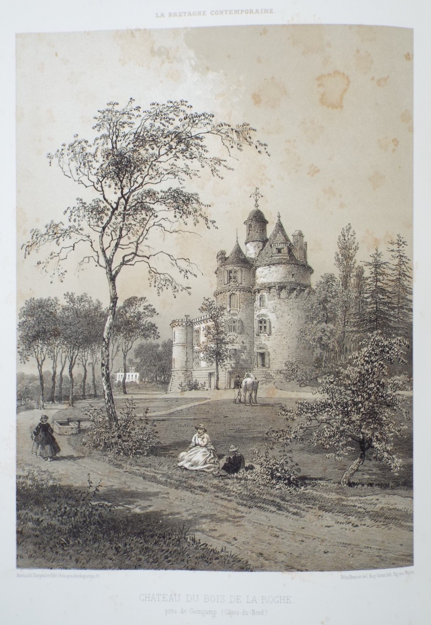 Lithograph - Chateau du Bois de la Roche pres de Guingamp. (Cotes-du-Nord) - Ciceri