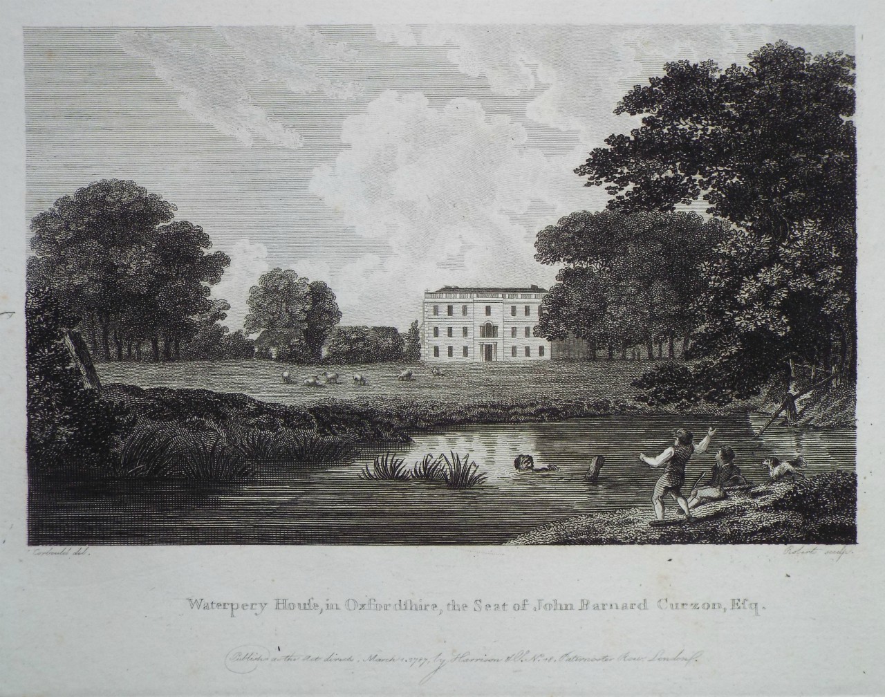 Print - Waterpery House, in Oxfordshire, the Seat of John Barnard Curzon, Esq. - 