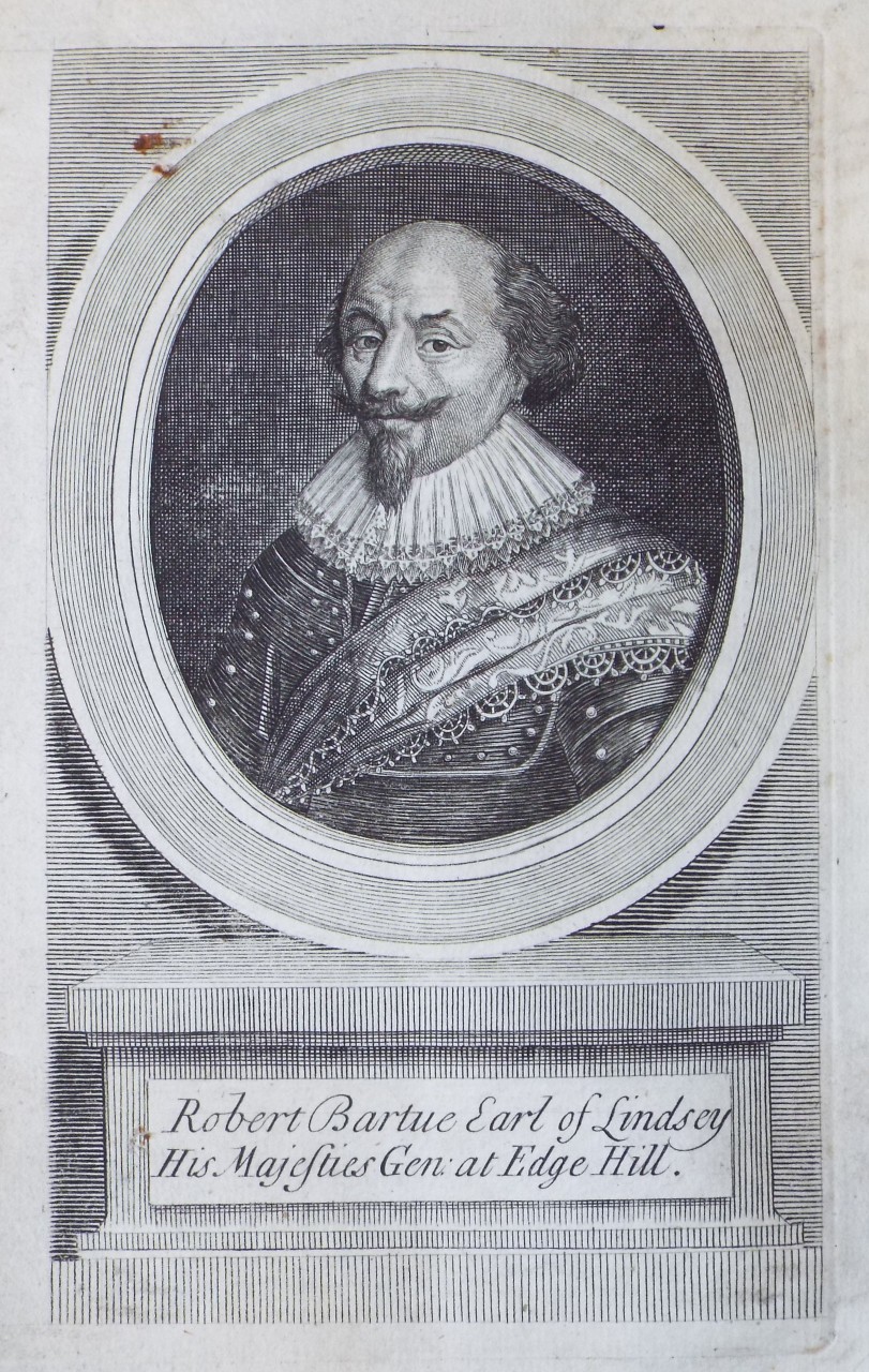 Print - Robert Bartue Earl of Lindsey His Majesties Gen. at Edge Hill. - Johnson