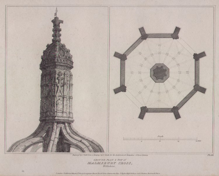 Print - Ground Plan & Top of Malmsbury Cross, Wiltshire - Roffe