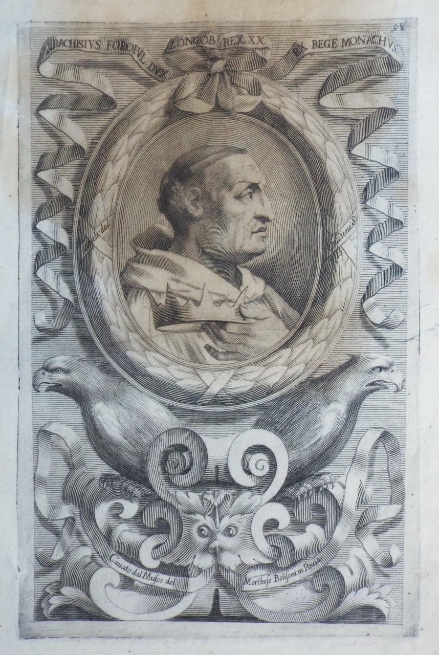 Print - Rachisius Foroiul. Dux. Longob. Rex. XX. ex Rege Monachus. 
Canato dal Muse del Marchese Belifoni in Pavia. - De