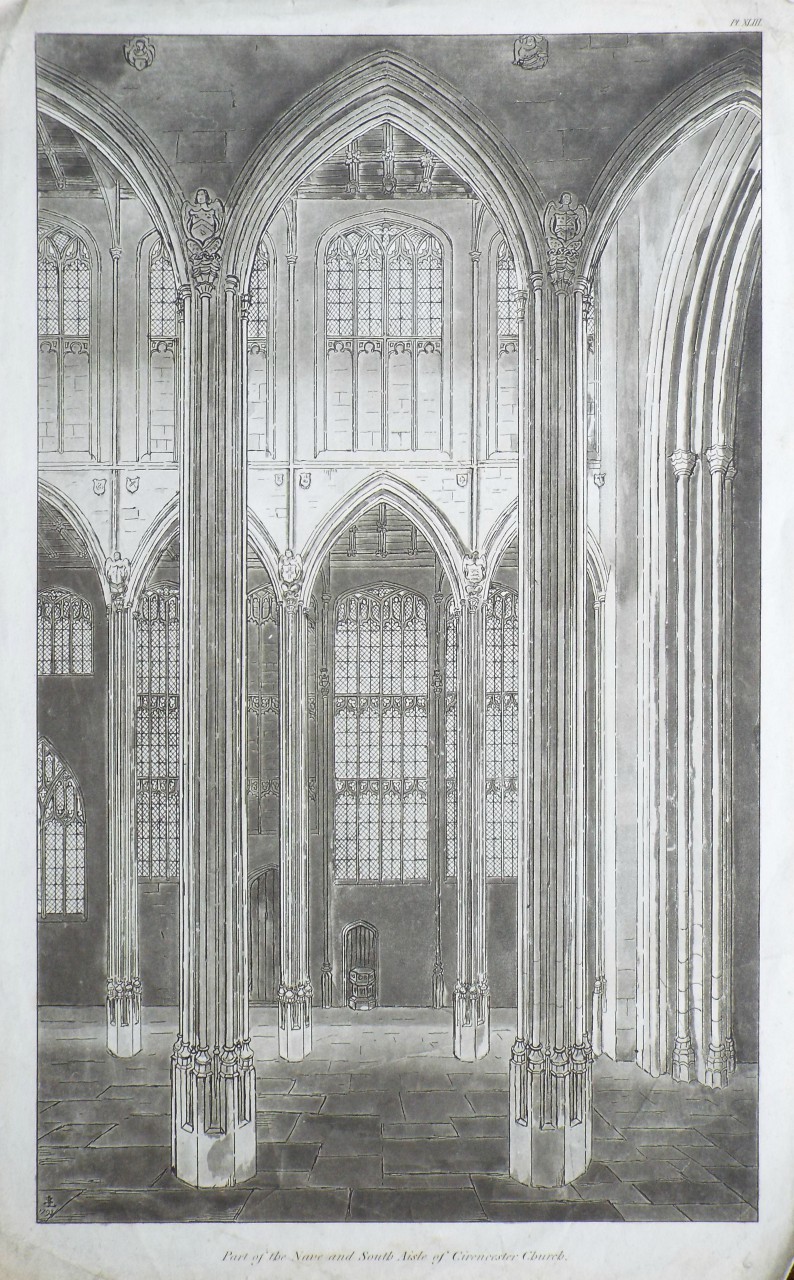 Aquatint - Part of the Nave and South Aisle of Cirencester Church.