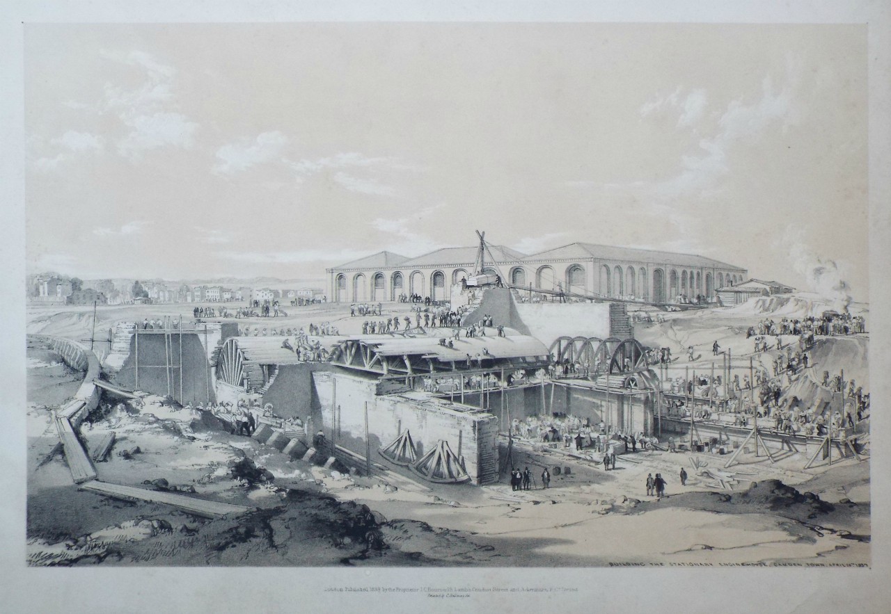 Lithograph - Building the Stationary Engine House, Camden Town, April 28th 1837. - Bourne