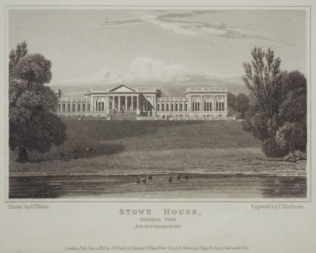 Print - Stowe House, General View, Buckinghamshire. - Matthews