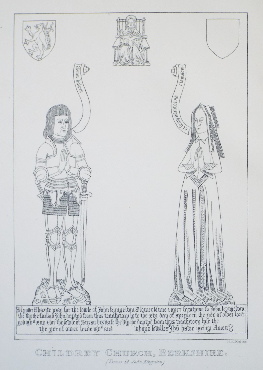 Zinc Lithograph - Childrey Church, Berkshire. (Brass of John Kingeston.) - Relton