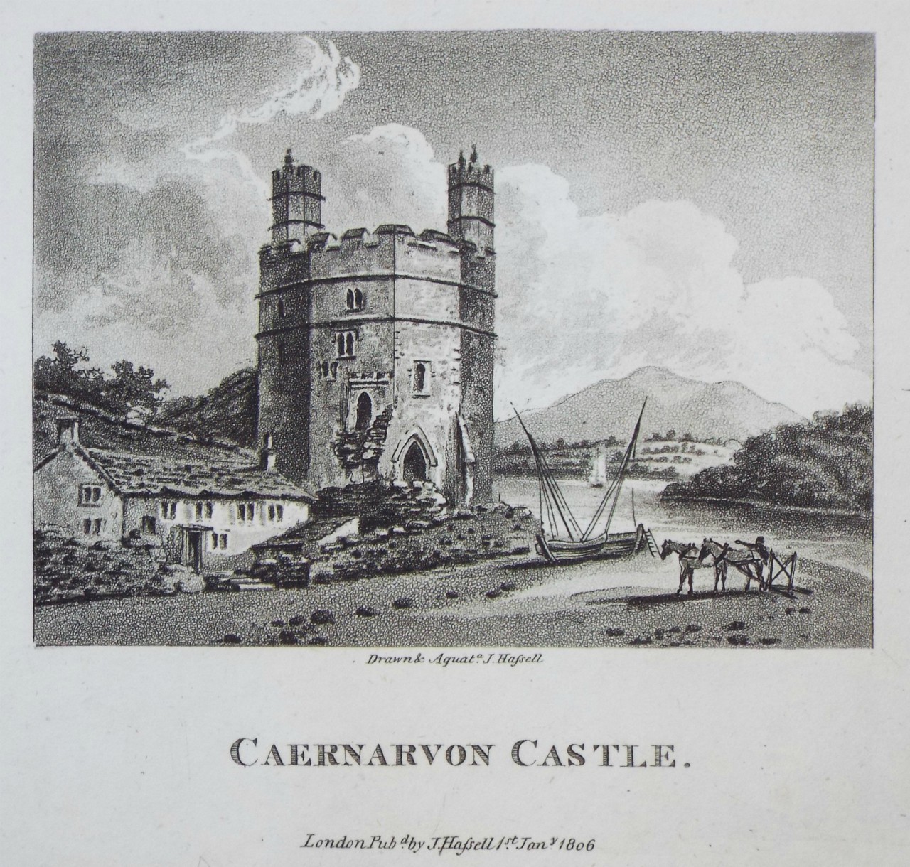 Aquatint - Caernarvon Castle. - Hassell