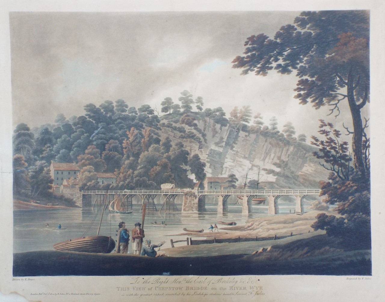 Aquatint - View of Chepstow Bridge on the River Wye - Jukes