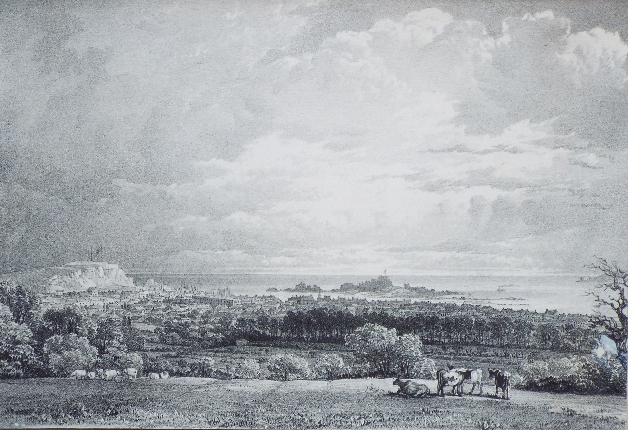 Lithograph - Distant view of St. Helier