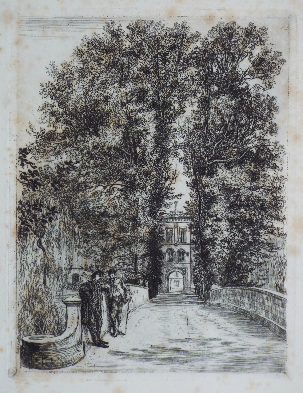 Etching - Trinity College, Bridge and part of Avenue - Farren