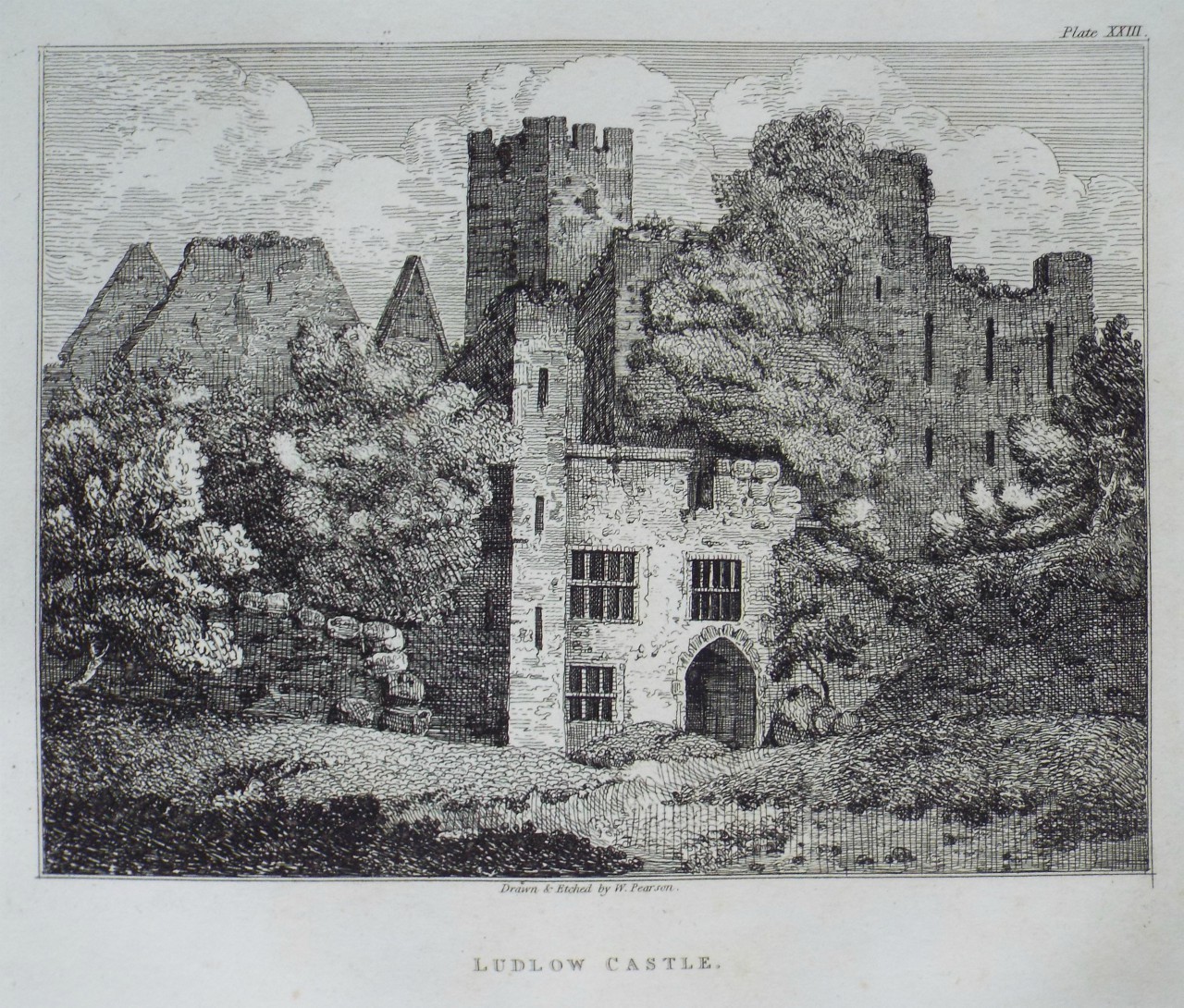 Etching - Ludlow Castle. - Pearson