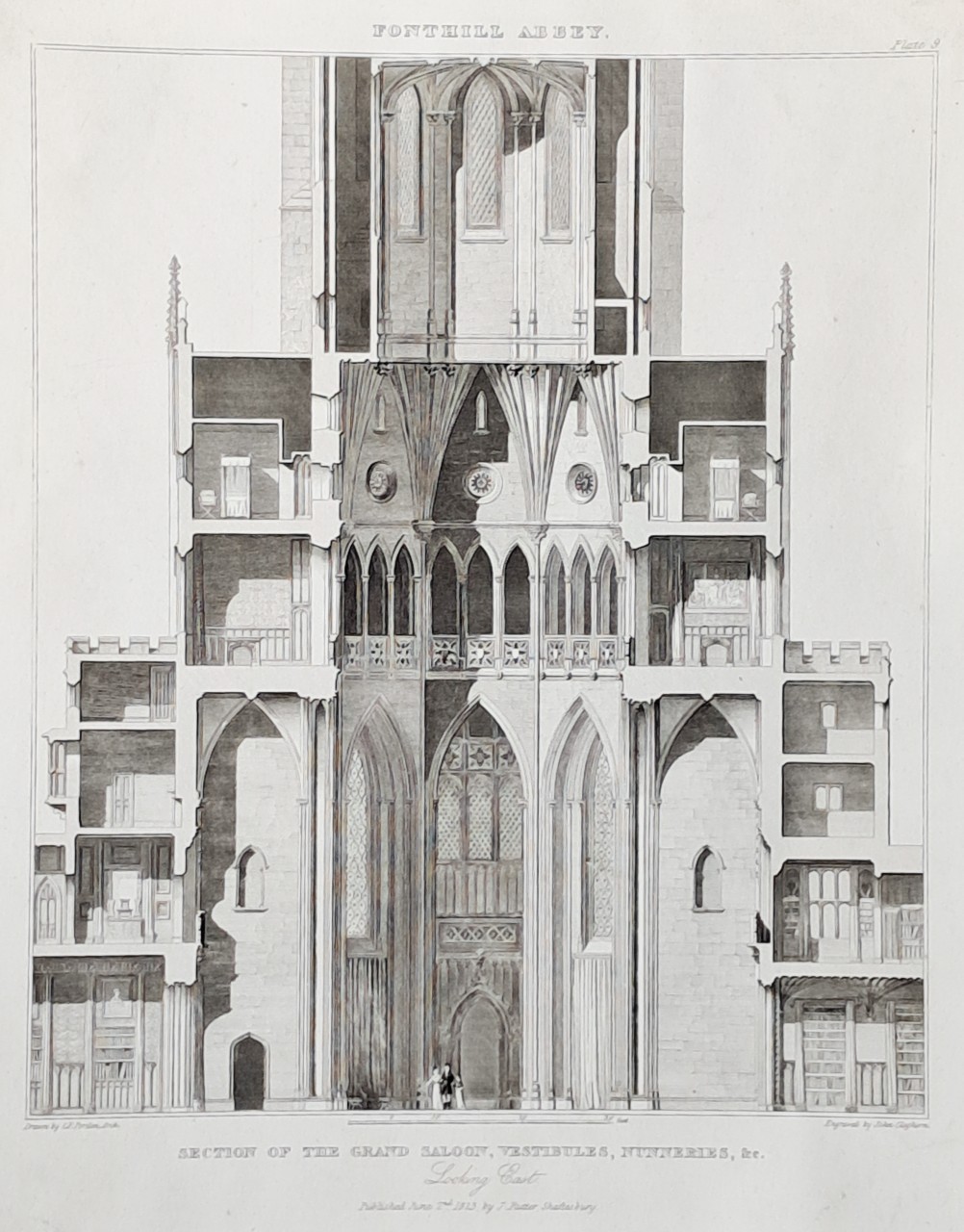 Print - Fonthill Abbey. Section of the Grand Saloon,  Vestibules,  Nunneries,  &c - Cleghorn