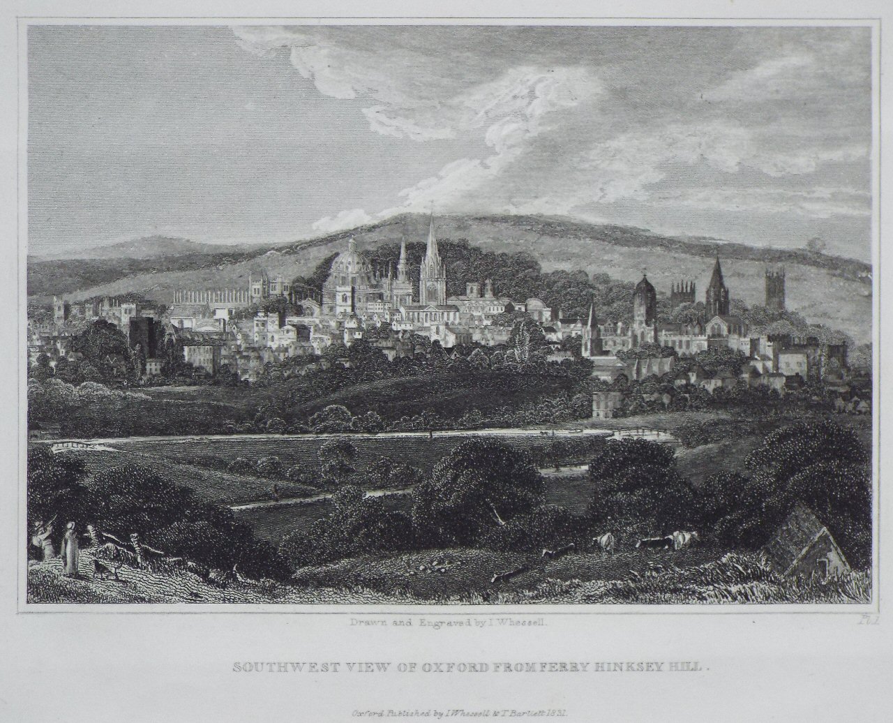 Print - Southwest View of Oxford from Ferry Hinksey Hill. - Whessell