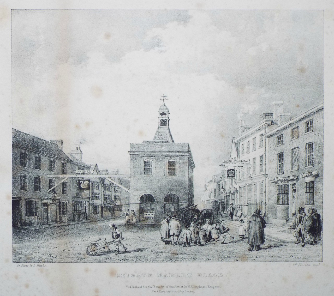 Lithograph - Reigate Market Place. - Haghe