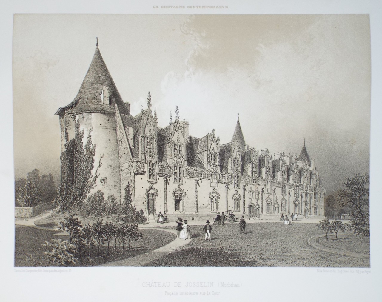 Lithograph - Chateau de Josselin (Morbihan) Facade interieure sur la Cour. - Ciceri