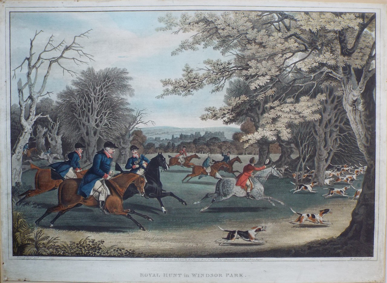 Aquatint - Royal Hunt in Windsor Park. - Dubourg