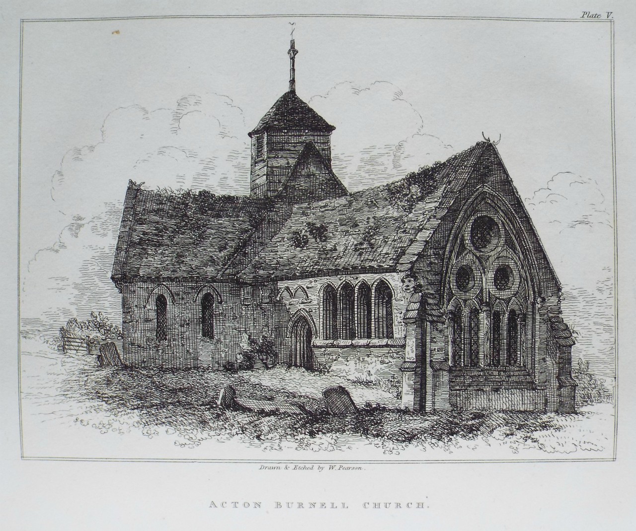 Etching - Acton Burnell Church. - Pearson