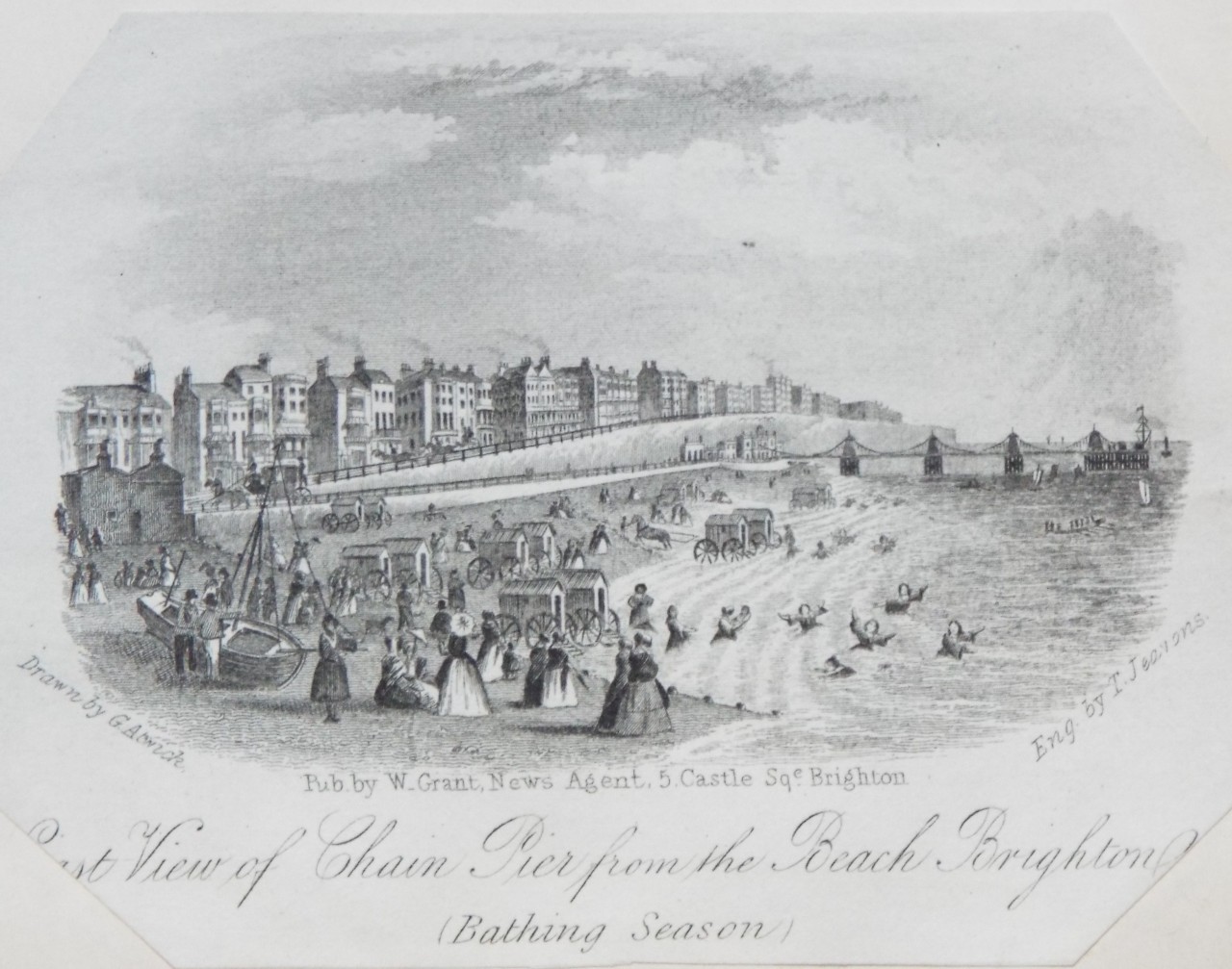 Steel Vignette - East View of Chain Pier from the Beach, Brighton. (Bathing Season) - Jeavons