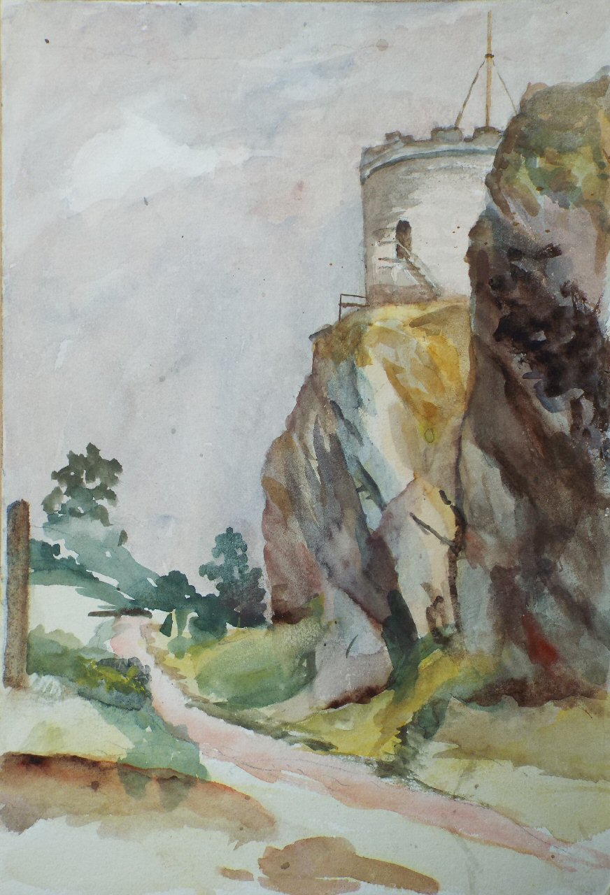 Watercolour - (Rock with round tower)