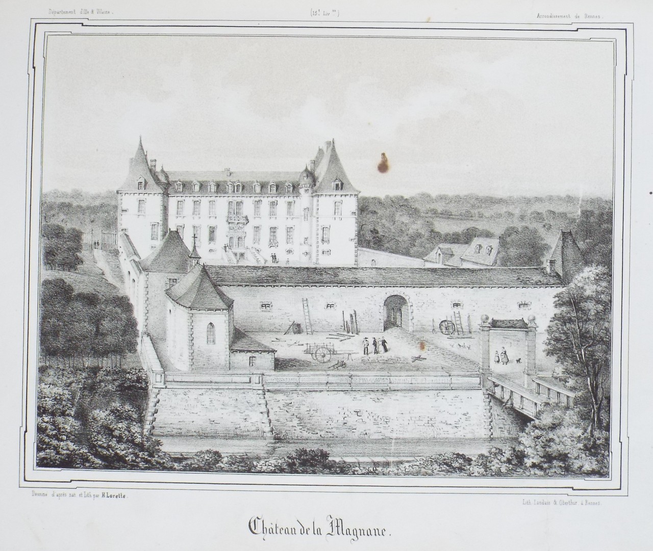 Lithograph - Chateau de la Magnane. - Lorette