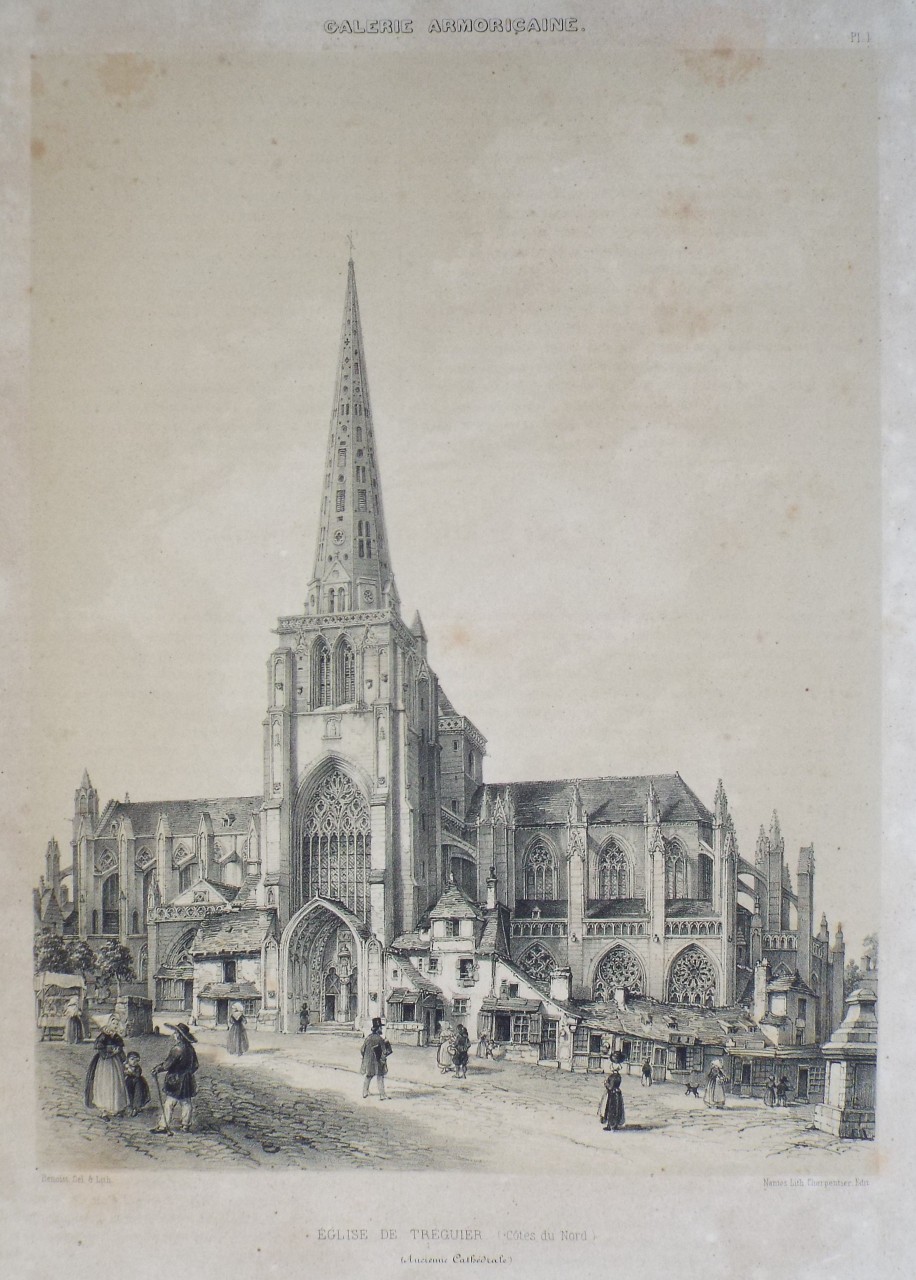 Lithograph - Galerie Armoricaine. Eglise de Treguier. (Cotes du Nord) Ancienne Cathedrale - Benoist