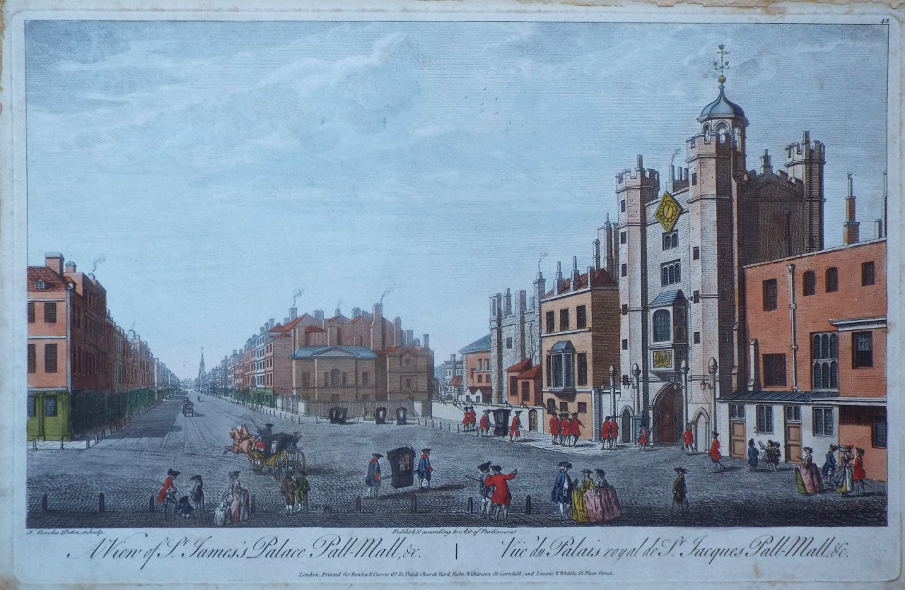 Print - A View of St. James's Palace Pall-Mall, &c. Vue du Palais royal de St. Jacques Pall-Mall, &c. - Bowles