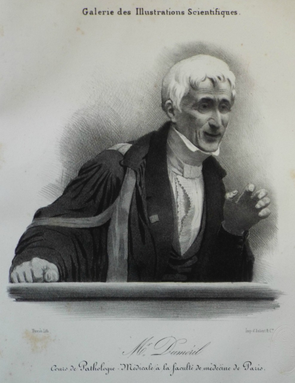 Lithograph - Mr. Dumeril. Cours de Pathologie - Medicale a la faculte de medecine de Paris.