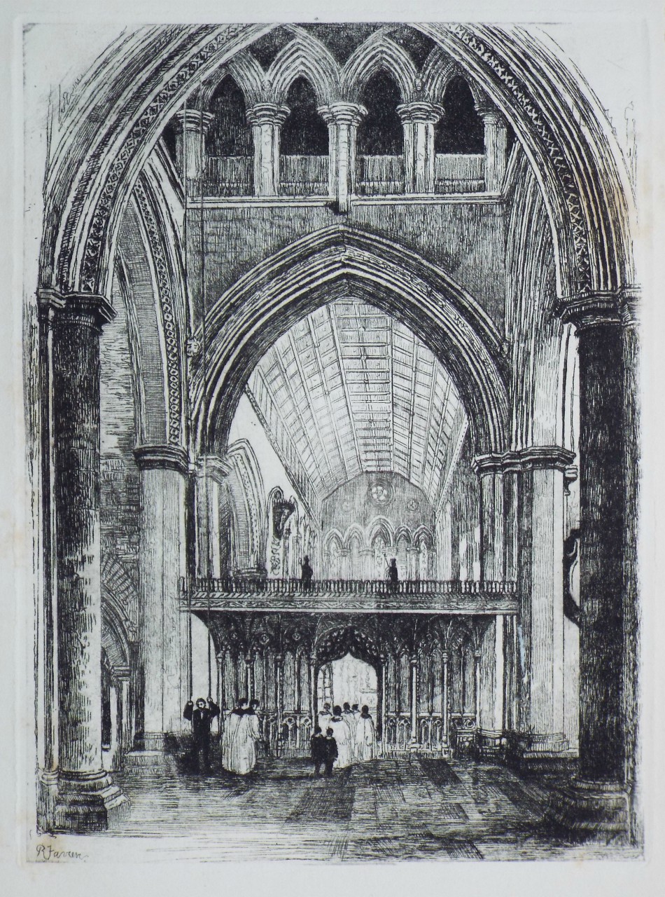 Etching - Jesus College, Interior of Chapel - Farren