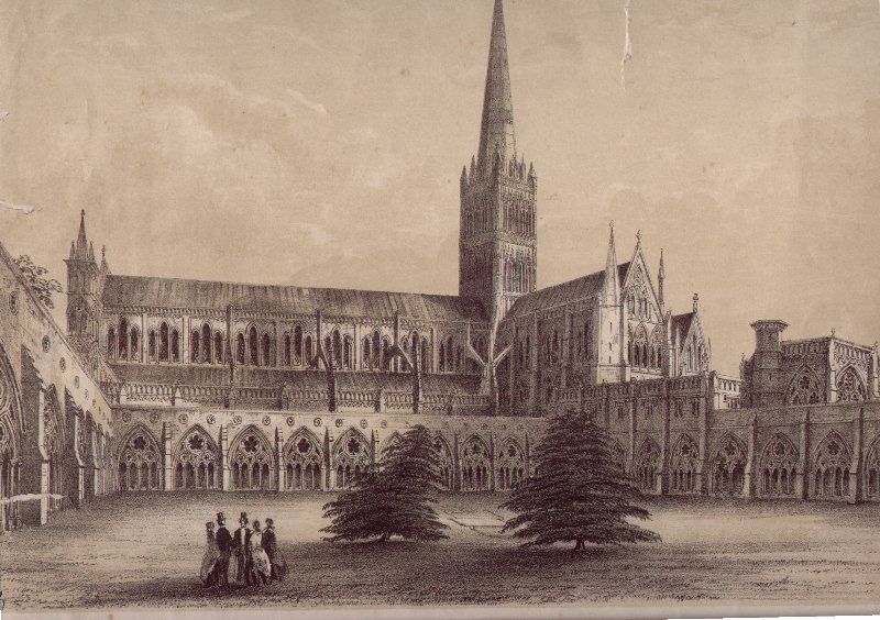 Lithograph - Salisbury Cathedral (S.View)