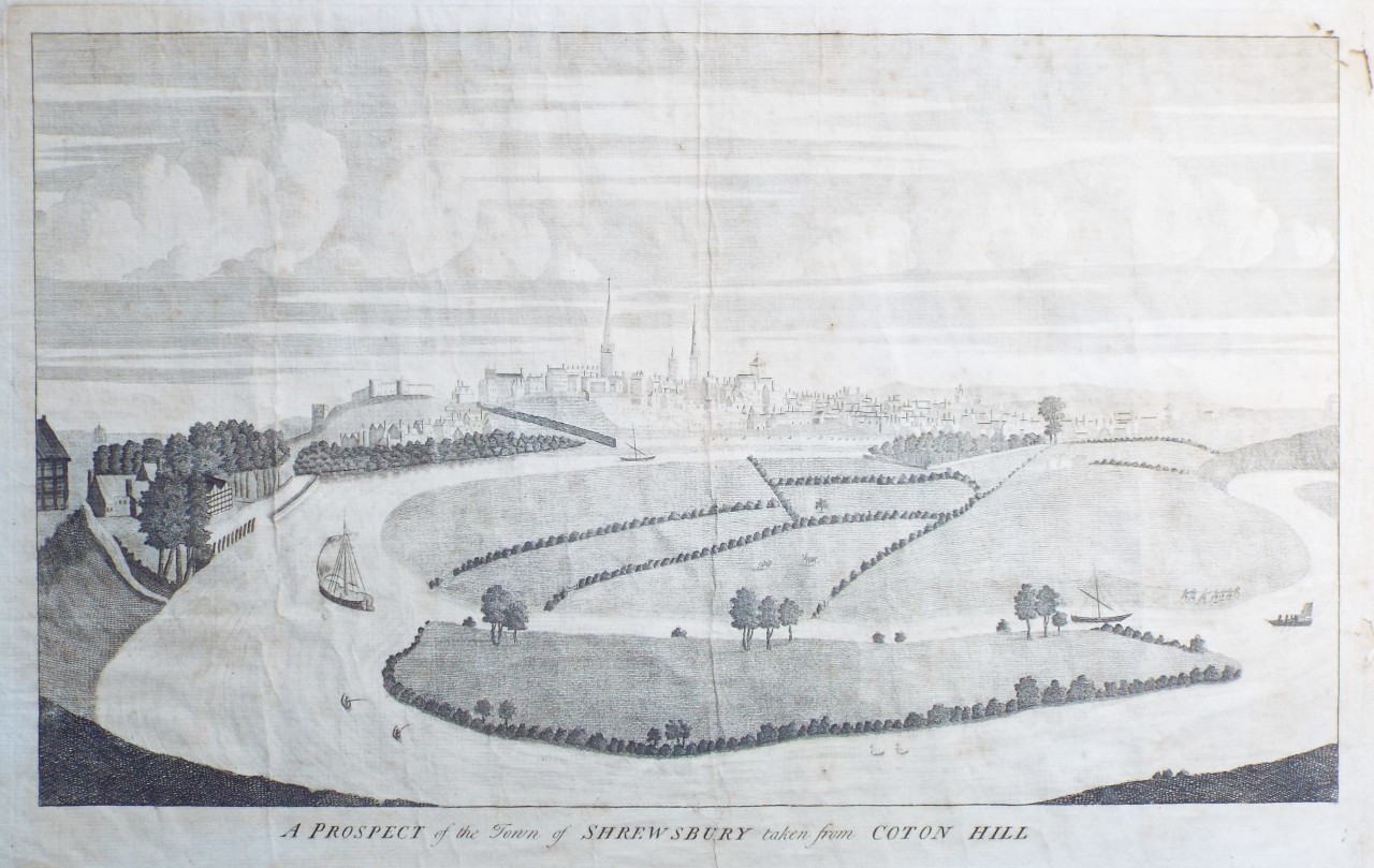 Print - A Prospect of the Town of Shrewsbury taken from Coton Mill