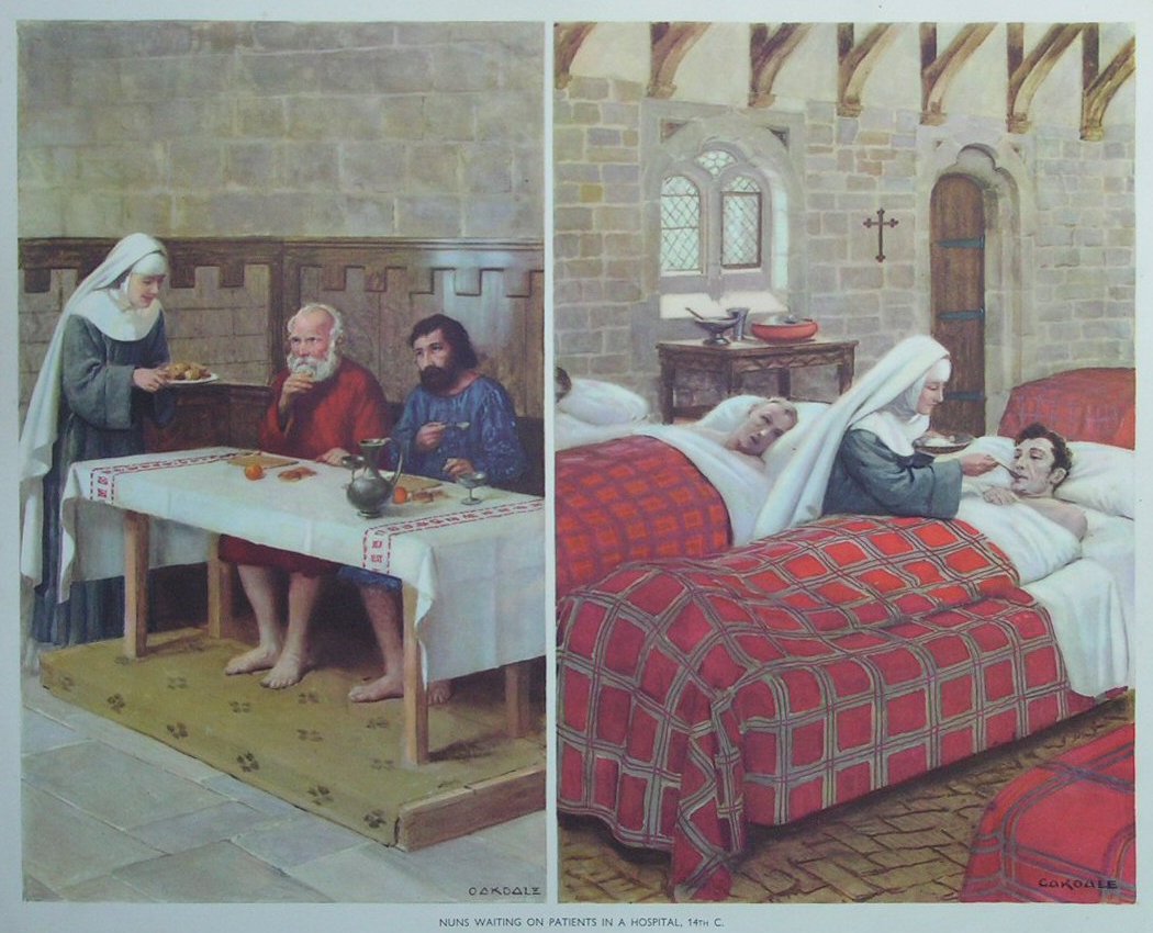 Lithograph - 32 Nuns Waiting on Patients in a Hospital, 14th C.