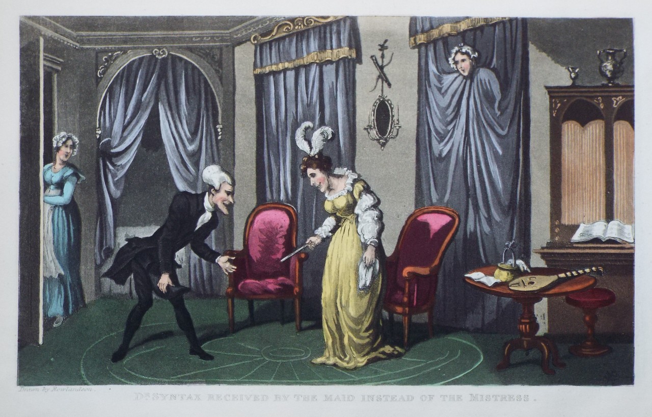 Aquatint - Dr. Syntax received by the Maid instead of the Mistress. - Rowlandson