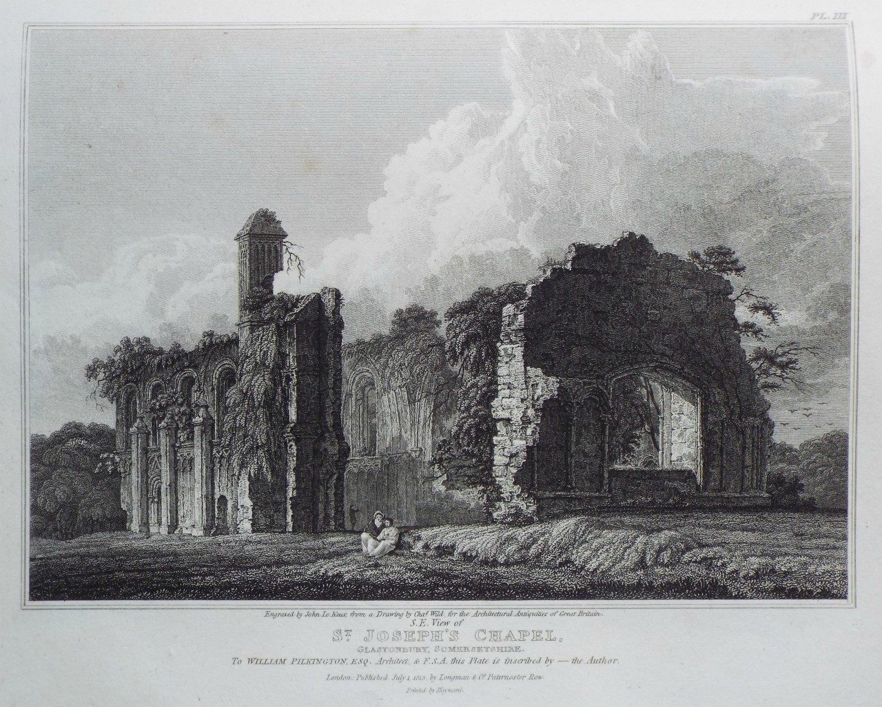 Print - S. E. View of St. Joseph's Chapel, Glastonbury, Somersetshire. - Le