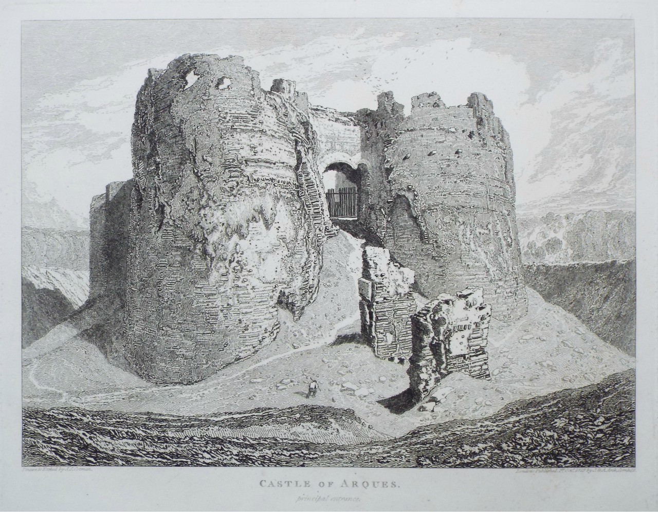 Etching - Castle of Arques. principal entrance. - Cotman