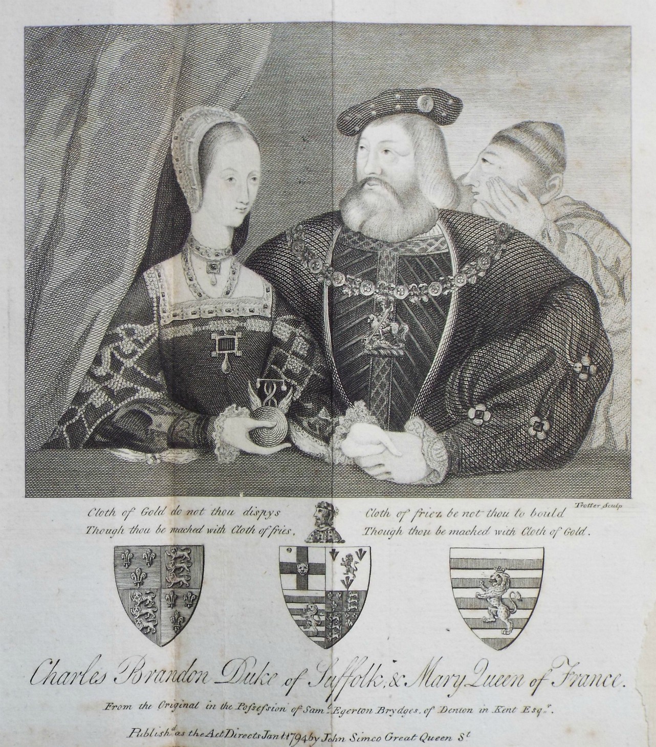 Print - Charles Brandon Duke of Suffolk, & Mary Queen of France. - 
