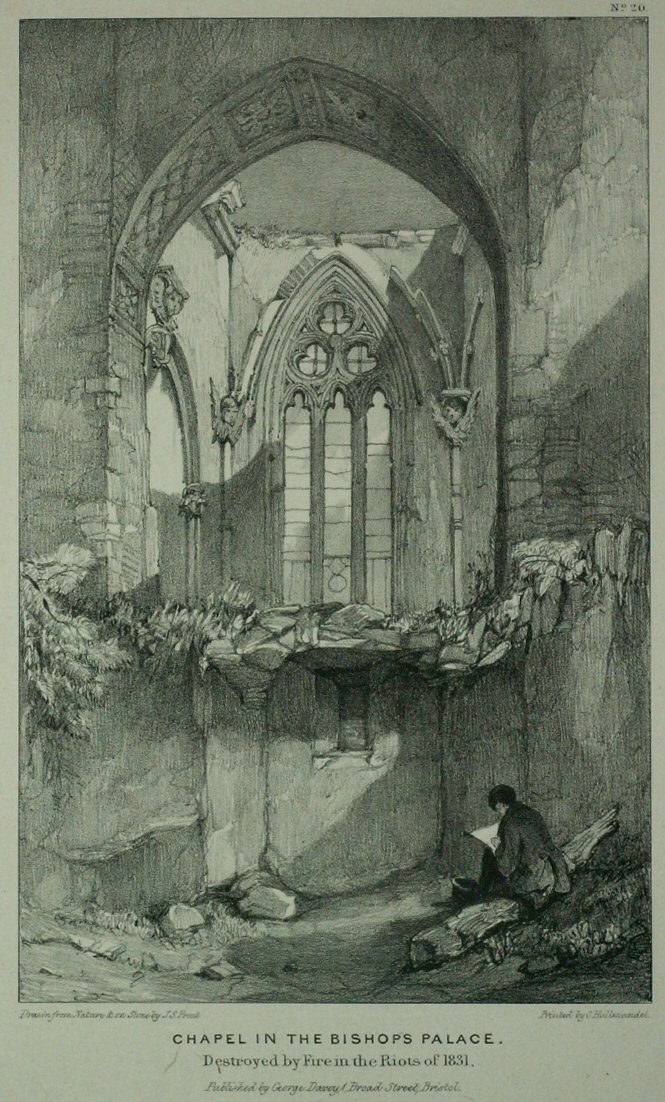 Lithograph - Chapel in the Bishops Palace. Destroyed by Fire in the Riots of 1831. - Prout