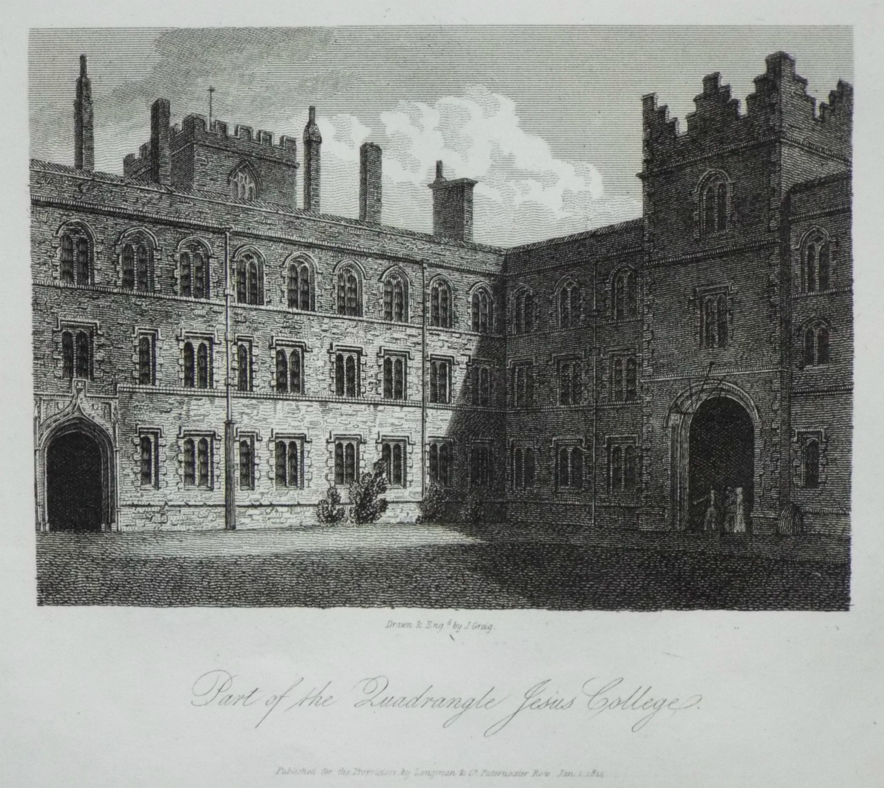 Print - Part of the Quadrangle, Jesus College. - Greig