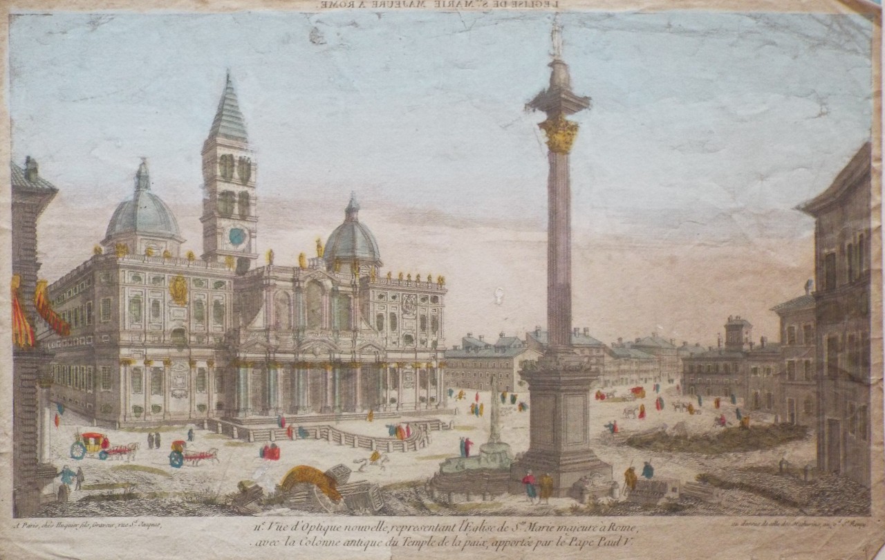 Print - 11e. Vue d'Optique nouvelle, representant l'Eglise de St. Marie majeure a Rome, avec la Colonne antique du Temple de la paix, apportee par le Pape Paul V. - 