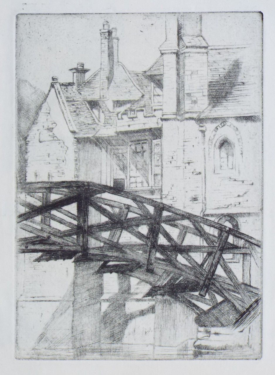 Etching - Queens' College Mathematical Bridge