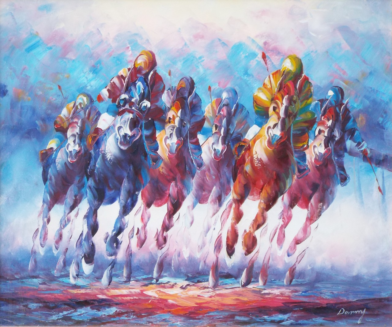 Oil on canvas - (Abstract Horse Racing)