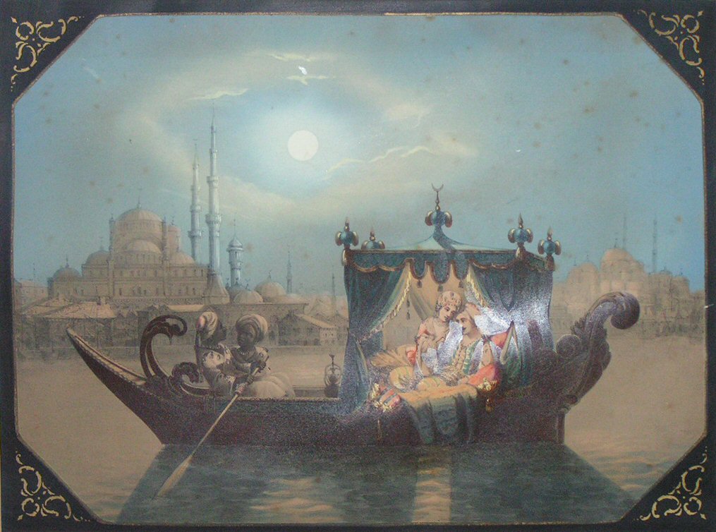 Lithograph - (Lovers in a barge at Istambul)