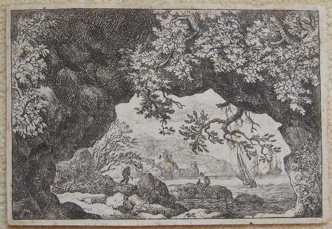 Etching - (View of the sea through a hole in the rocks) - Van