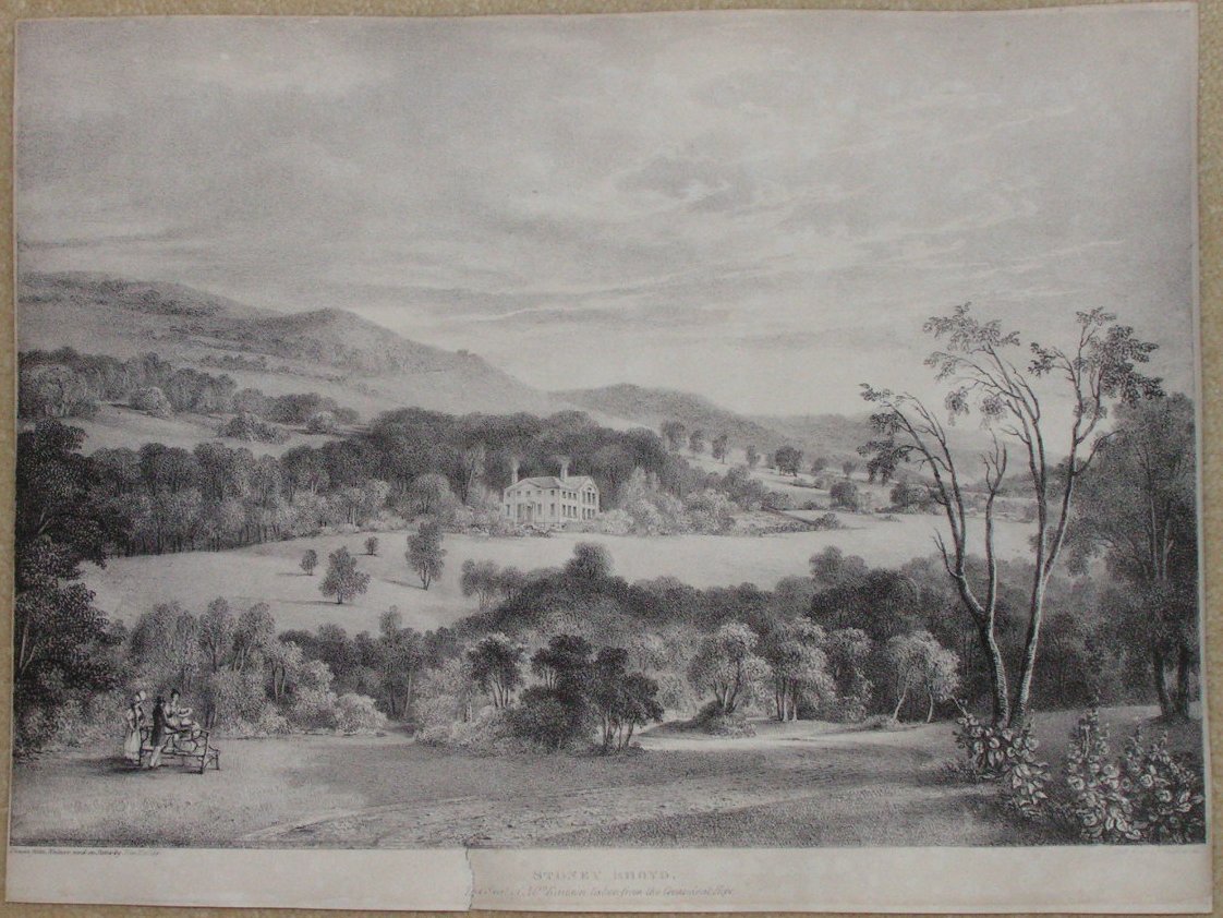 Lithograph - Stoney Rhoyd. The Seat of Mrs Rawson, taken from the Grounds at Hope - Horner