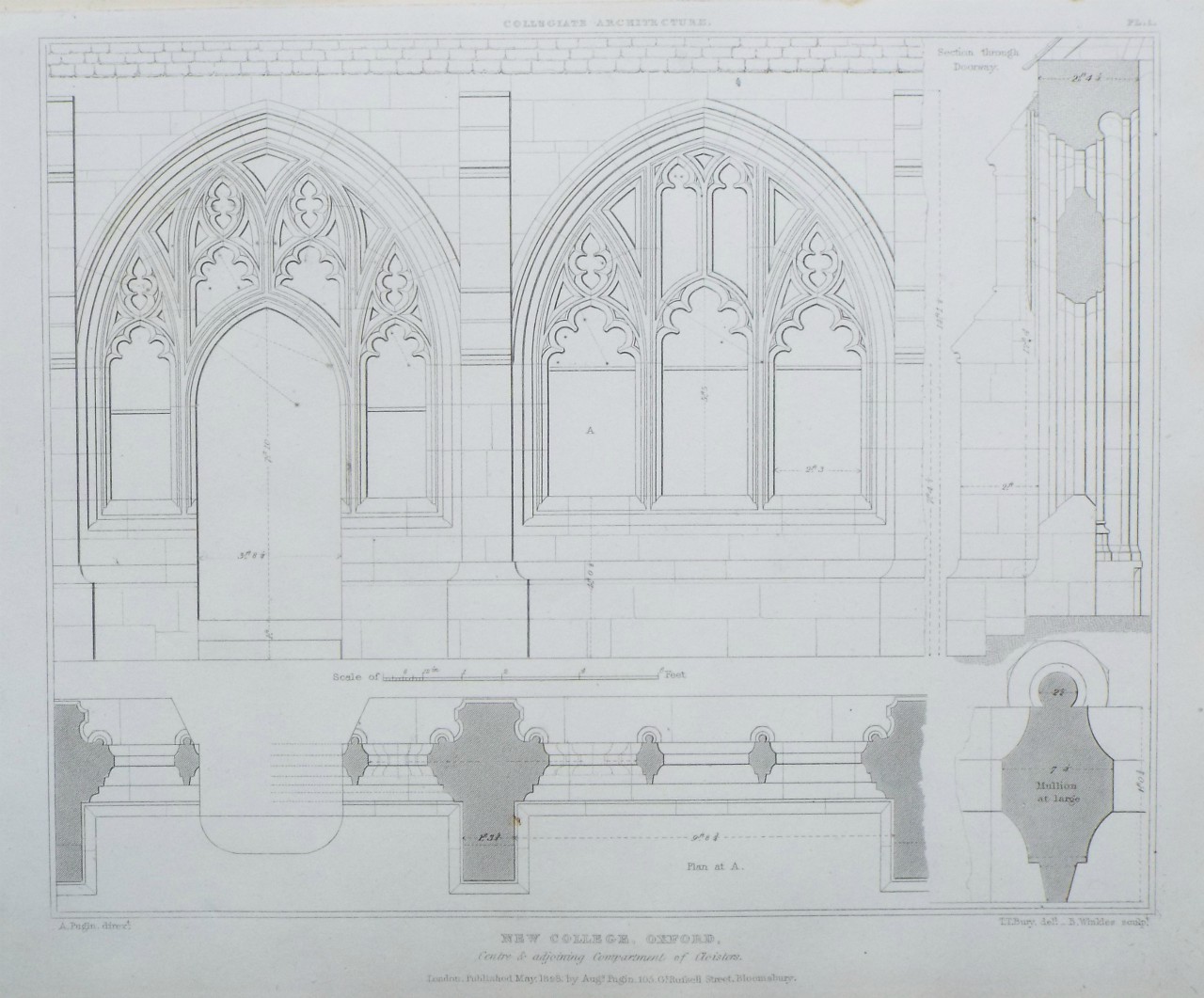 Print - New College, Oxford, Centre & adjoining Compartment of Cloisters. - Winkles