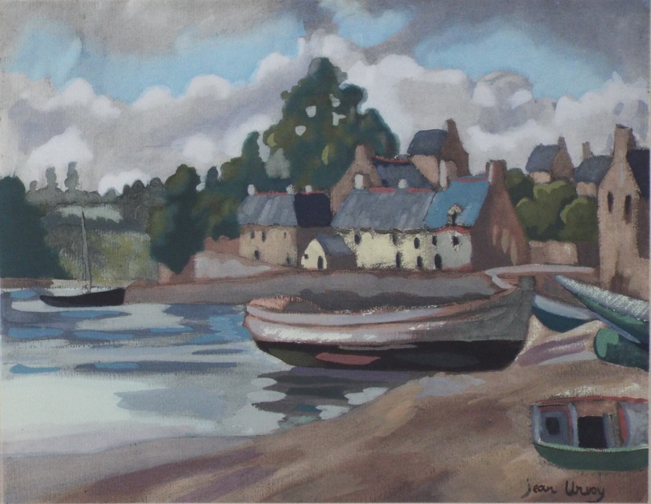 Pochoir Gouache - Le Port et le Village de la Richardais