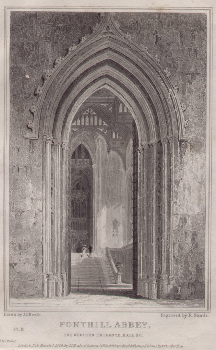 Print - Fonthill Abbey The Western Entrance Hall etc - Sands