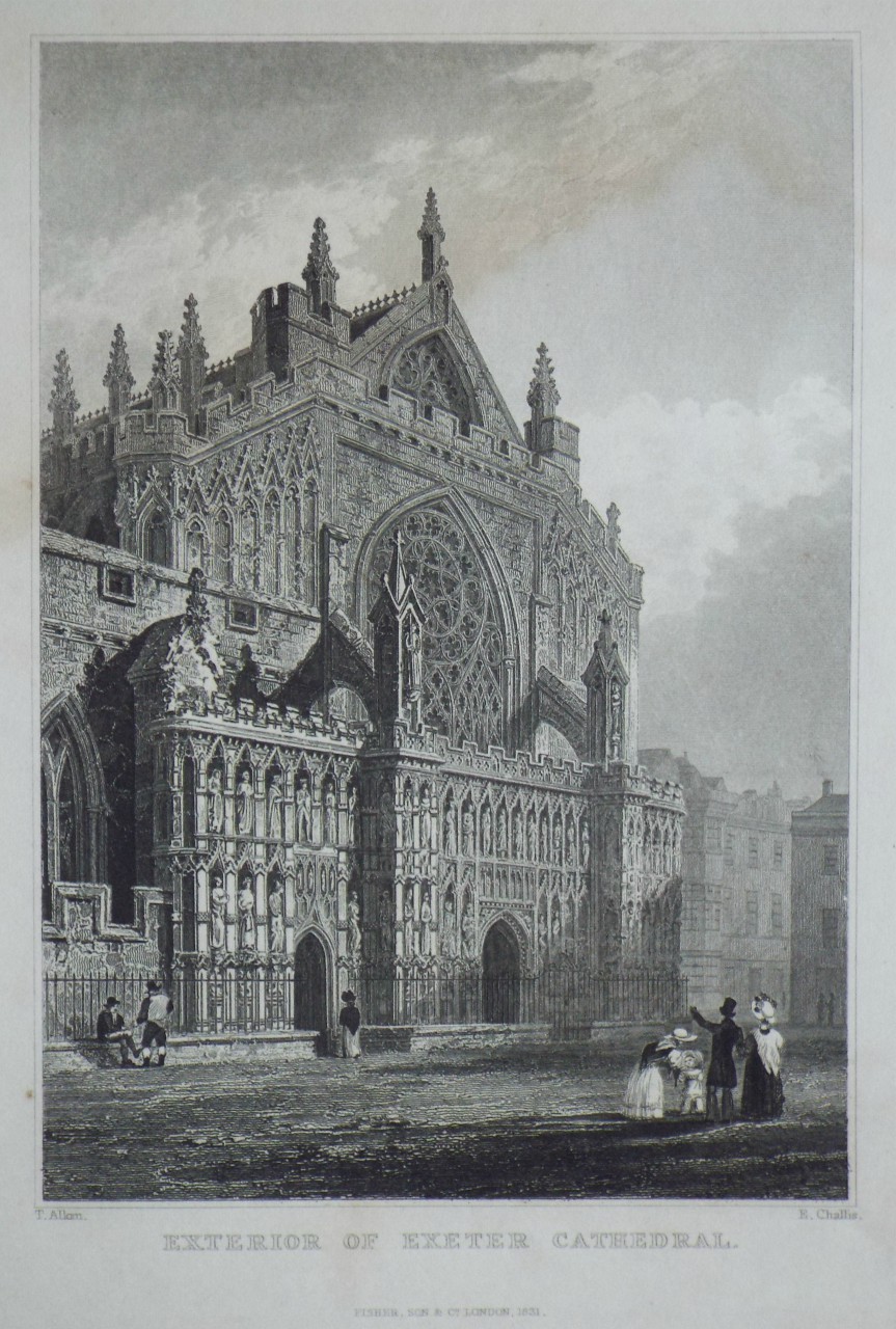 Print - Exterior of Exeter Cathedral. - Challis