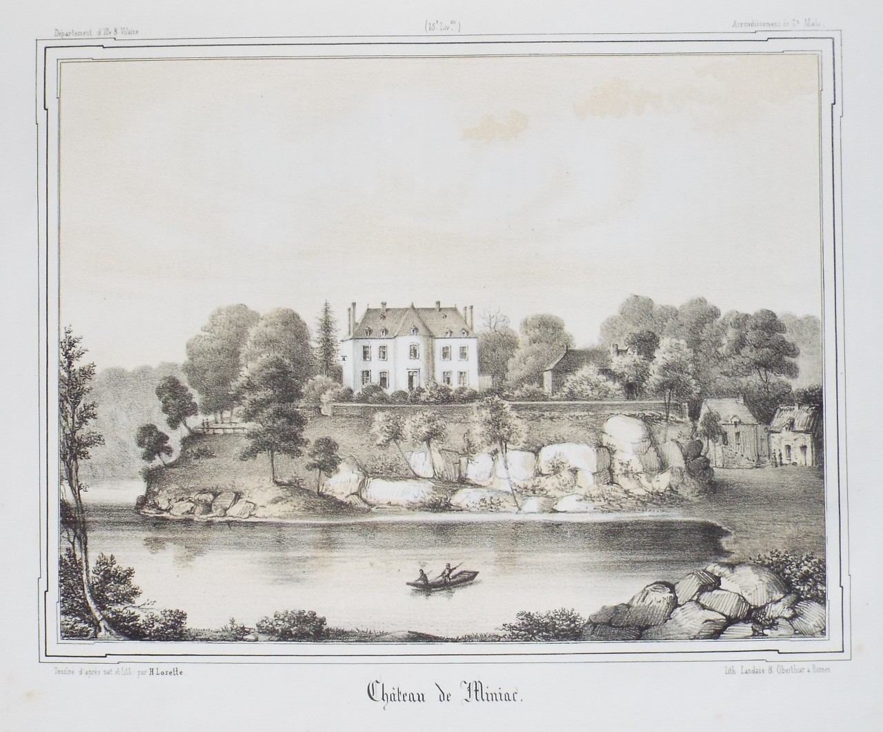 Lithograph - Chateau de Miniac - Lorette