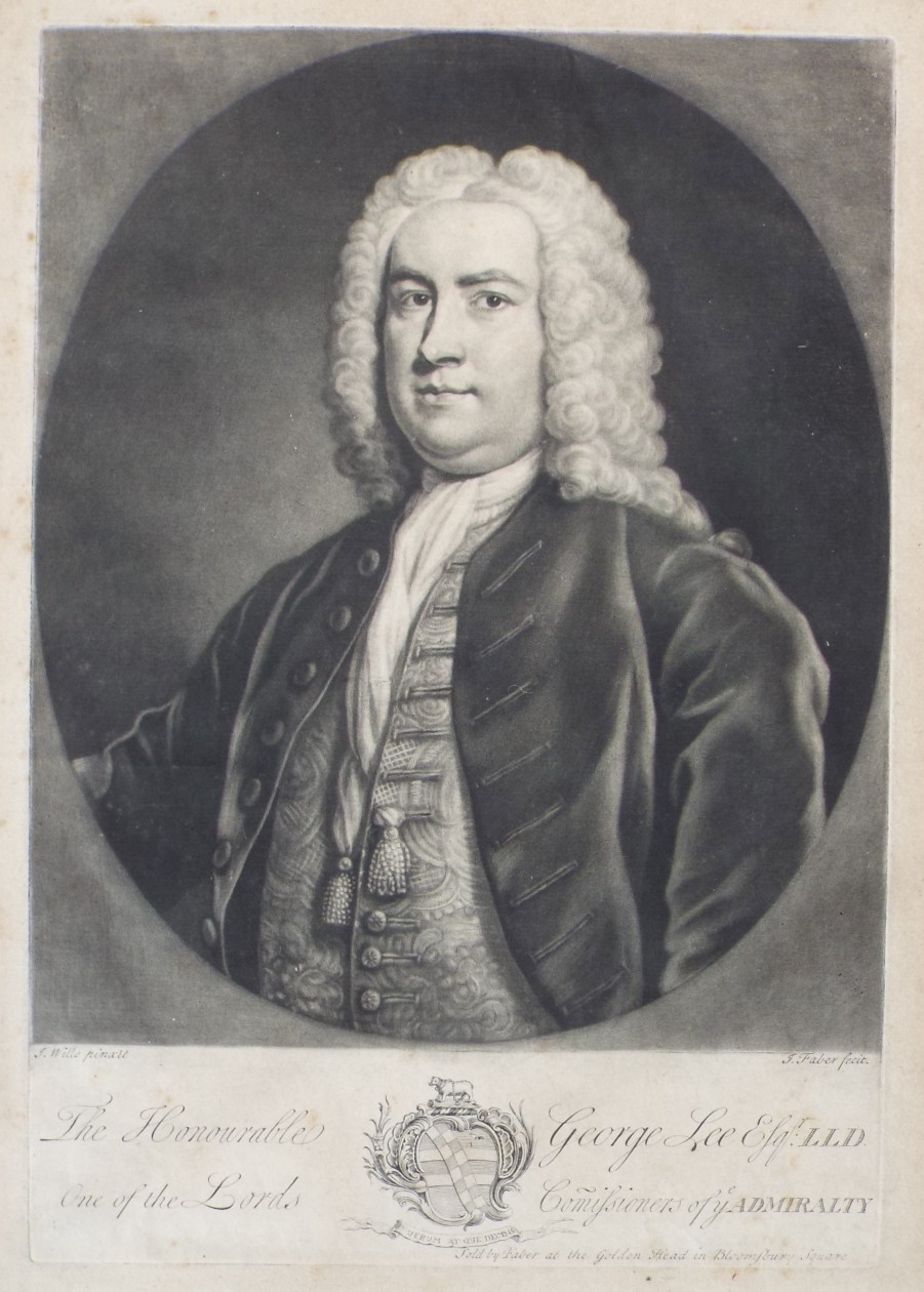 Mezzotint - The Honourable George Lee Esqr. LLD. One of the Lords Commissioners of ye Admiralty  - Faber