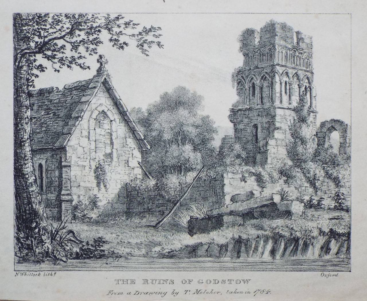 Lithograph - The Ruins of Godstow From a Drawing by T. Melcher, taken in 1784. - Whittock